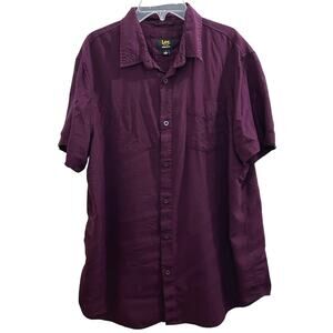 Lee Burgundy Maroon Soft Men’s Button Down Shirt Large Regular Fit L